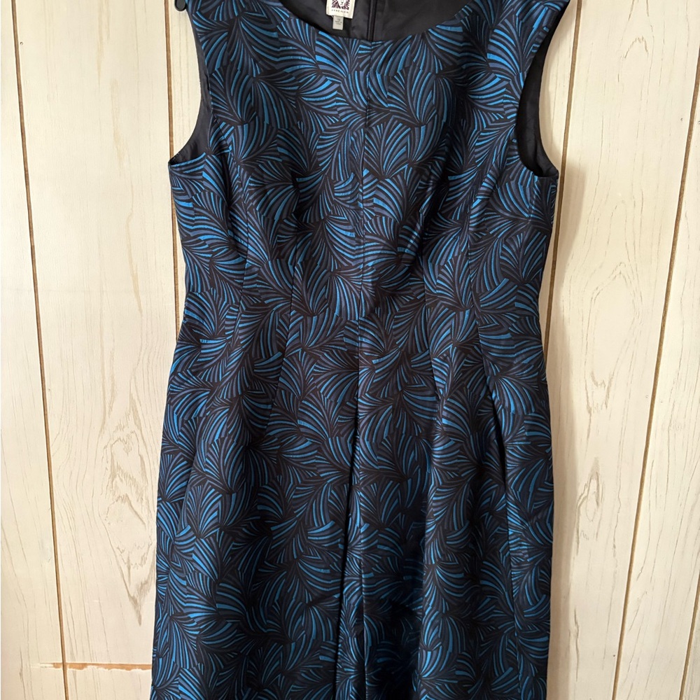 Anne Klein Blue Sheath Midi Dress Sleeveless Crew Neck